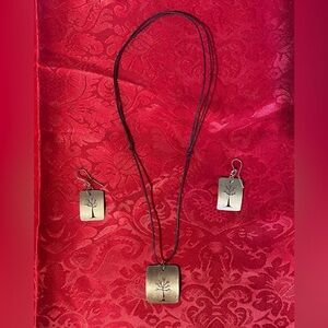 Handcrafted Tree of Life Necklace Earrings Gifts Bronze Metal Cord Adjustable